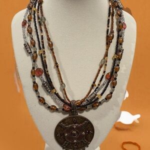 Multicolor Beaded Necklace with Pendant